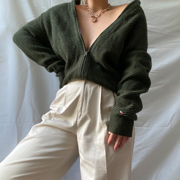 TOMMY HILFIGER Lambswool blend Zip Up Sweater L - Picture 2 of 4